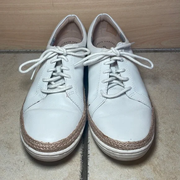 Collection by Clarks | White Raffia Trim Sneakers Size 9 - Picture 1 of 7